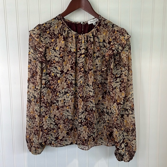 moodie Tops - Floral Ruffle Shoulder Blouse